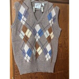Findochty By Bay Street Vintage Argyle Large 100% Virgin Shetland Wool Sweater